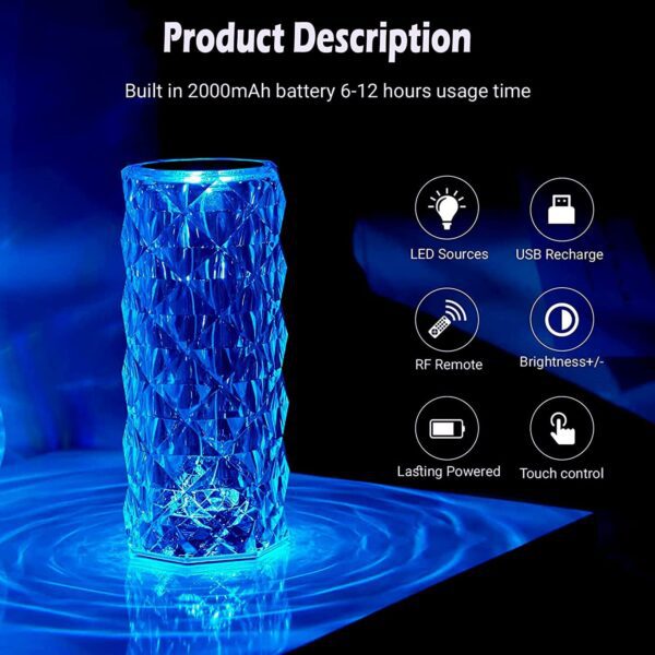 16 Colors Changing Rose Crystal Diamond Table Lamp