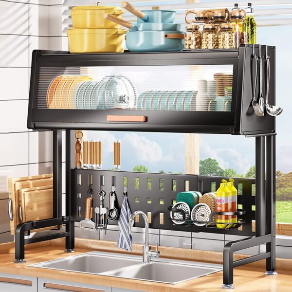 2 Layer Metal Kitchen Dish Drainer Organizer Storage Rack