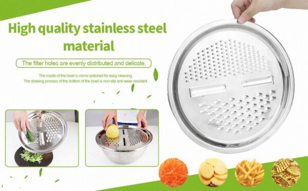 3 in 1 Stainless Steel Multifunctional Kitchen Drain Basket Vegetable Cutter