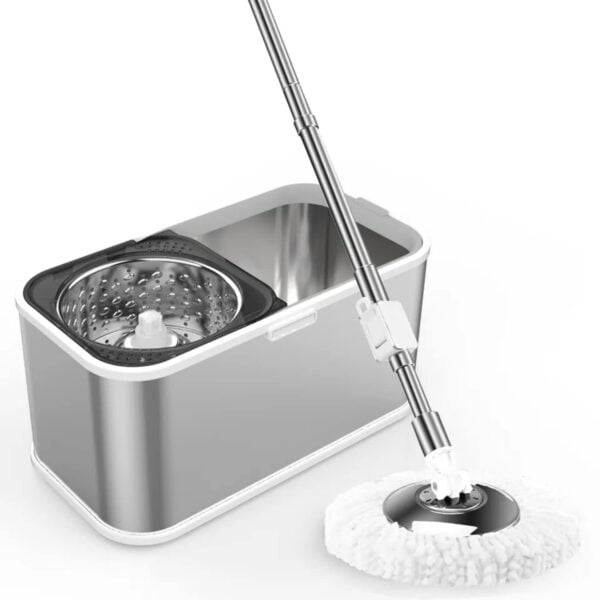 Floor Spin Mop and Bucket Set with Wringer System Extended Stainless Steel Handle