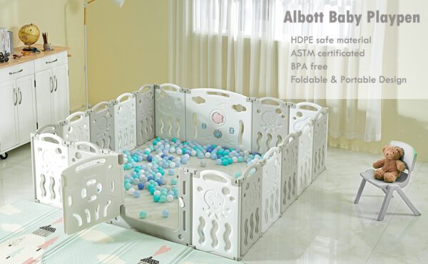 Foldable Panel Playpen for Babies Kids, Play Yard with Mat