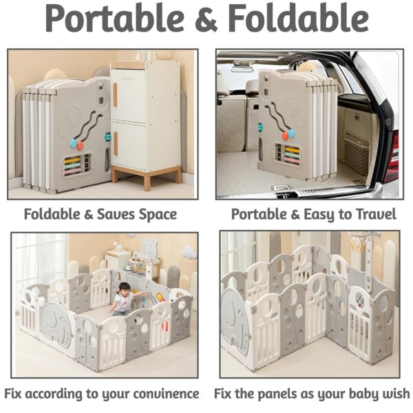 Foldable Panel Playpen for Babies Kids, Play Yard with Mat