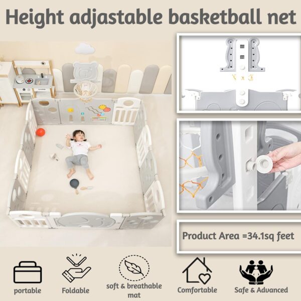 Foldable Panel Playpen for Babies Kids, Play Yard with Mat