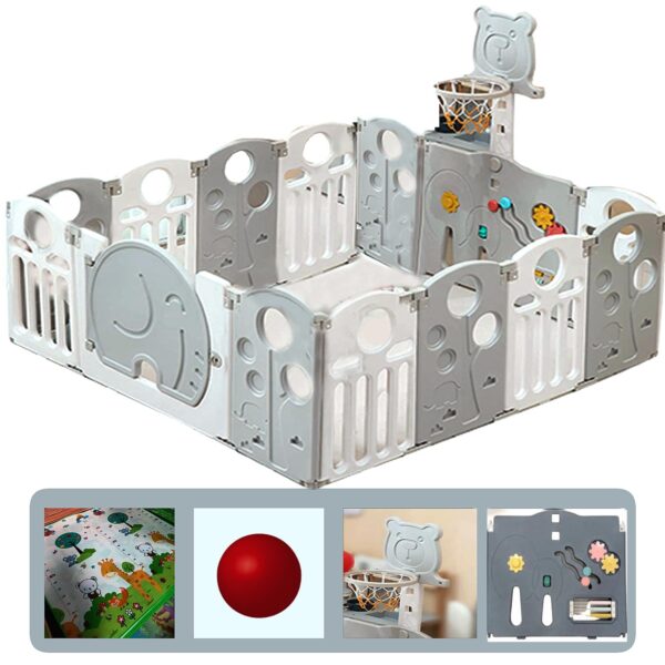 Foldable Panel Playpen for Babies Kids, Play Yard with Mat