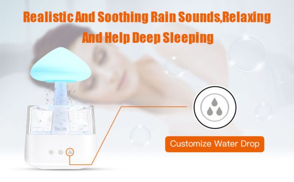 Humidifier for Home, Cloud Rain Diffuser, Relaxing Sound, Mushroom Waterfall Lamp