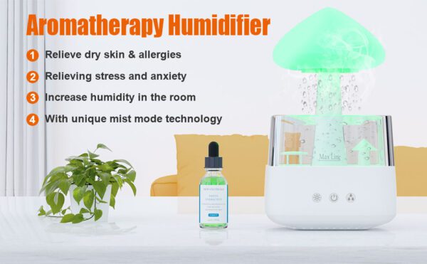 Humidifier for Home, Cloud Rain Diffuser, Relaxing Sound, Mushroom Waterfall Lamp