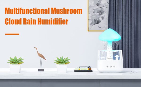 Humidifier for Home, Cloud Rain Diffuser, Relaxing Sound, Mushroom Waterfall Lamp