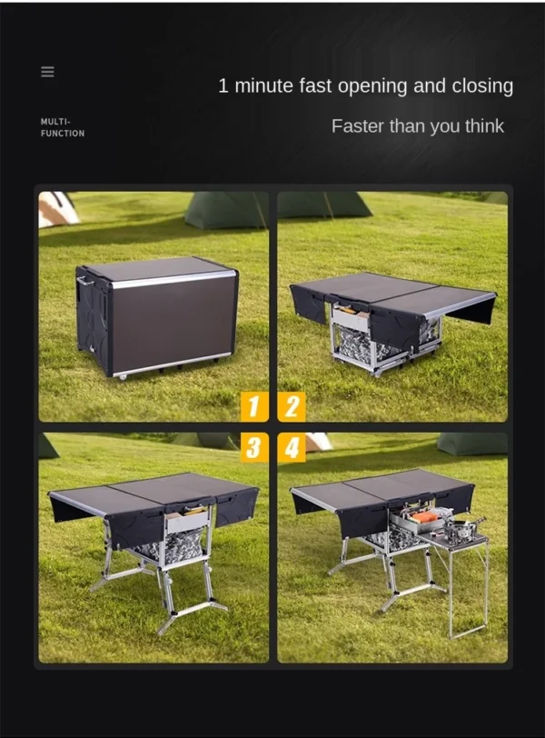 Mobile Kitchen Foldable Table Cookware Set with Folding Stool Cooking Gas Stove 2