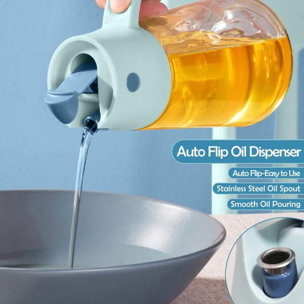 Oil Dispenser Bottle, Auto Flip Cap Glass Cooking Oil Container, Leakproof