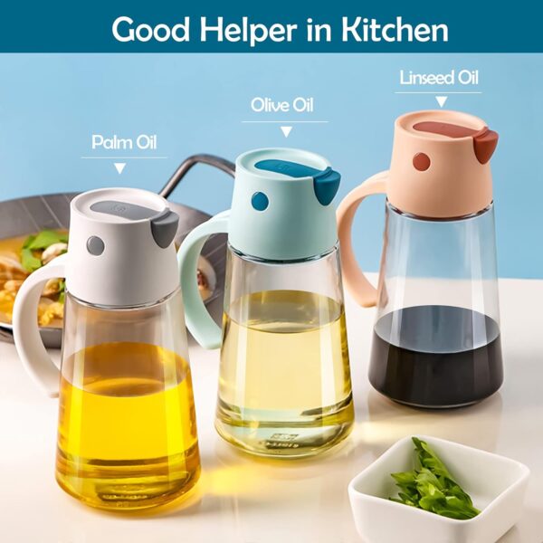 Oil Dispenser Bottle, Auto Flip Cap Glass Cooking Oil Container, Leakproof