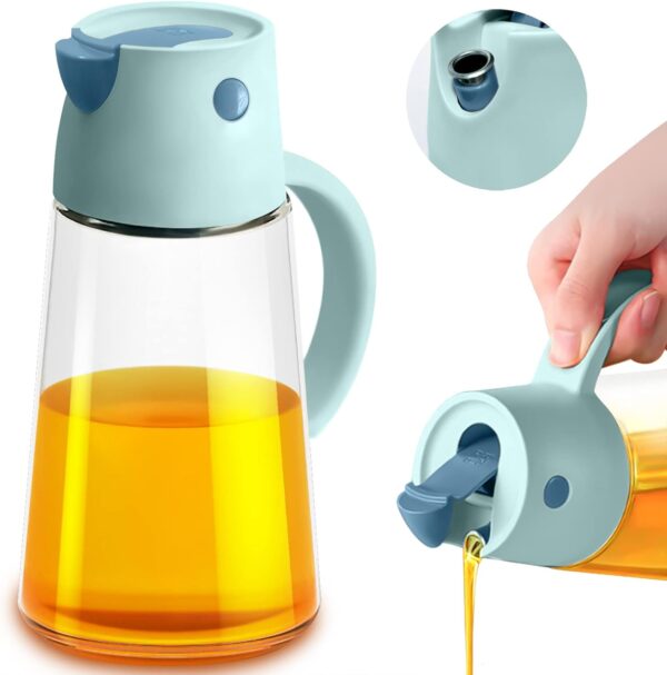 Oil Dispenser Bottle, Auto Flip Cap Glass Cooking Oil Container, Leakproof