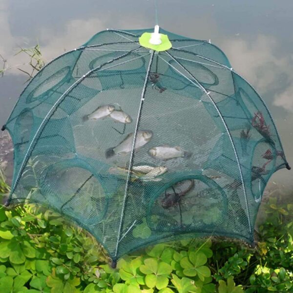 Portable Foldable Fishing Net, Fish Trap Strengthened 16 Holes