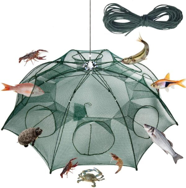 Portable Foldable Fishing Net, Fish Trap Strengthened 16 Holes