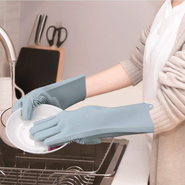 Silicone Cleaning Hand Gloves for Kitchen Dishwashing and Pet Grooming 4