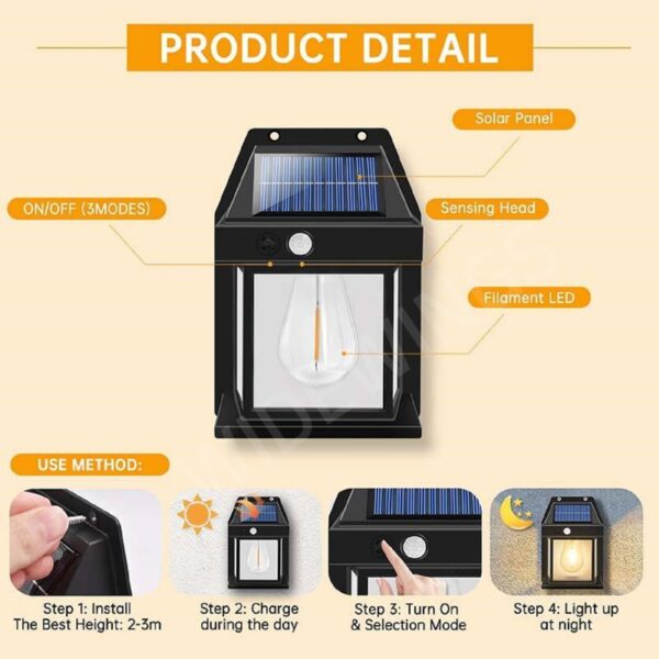 Solar Wall Lights Outdoor, Solar Wall Lantern with 3 Modes & Motion Sensor