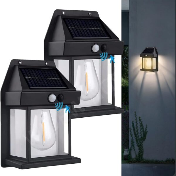 Solar Wall Lights Outdoor, Solar Wall Lantern with 3 Modes & Motion Sensor