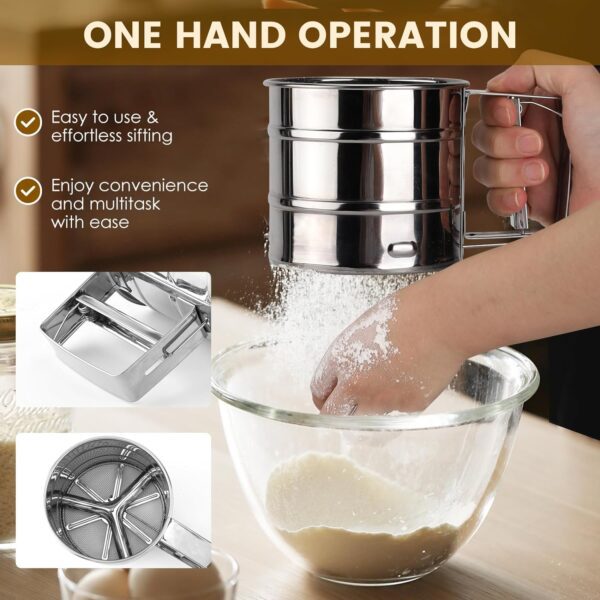 Stainless Steel Sifter for Baking, One Hand Press Crank Sifter