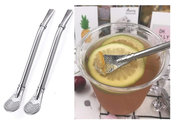 Straw Spoons for Drinks, Reusable 304 Stainless Steel Drinking Spoon Straw