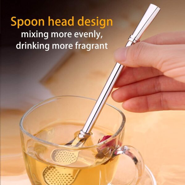 Straw Spoons for Drinks, Reusable 304 Stainless Steel Drinking Spoon Straw