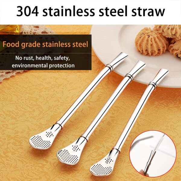 Straw Spoons for Drinks, Reusable 304 Stainless Steel Drinking Spoon Straw 4