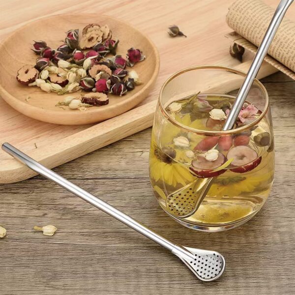 Straw Spoons for Drinks, Reusable 304 Stainless Steel Drinking Spoon Straw