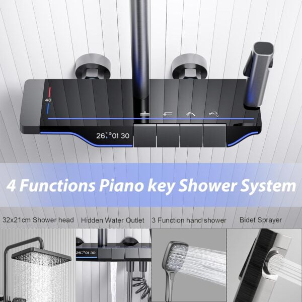 Thermostatic Shower Panel with Piano Switches and Digital Display 5